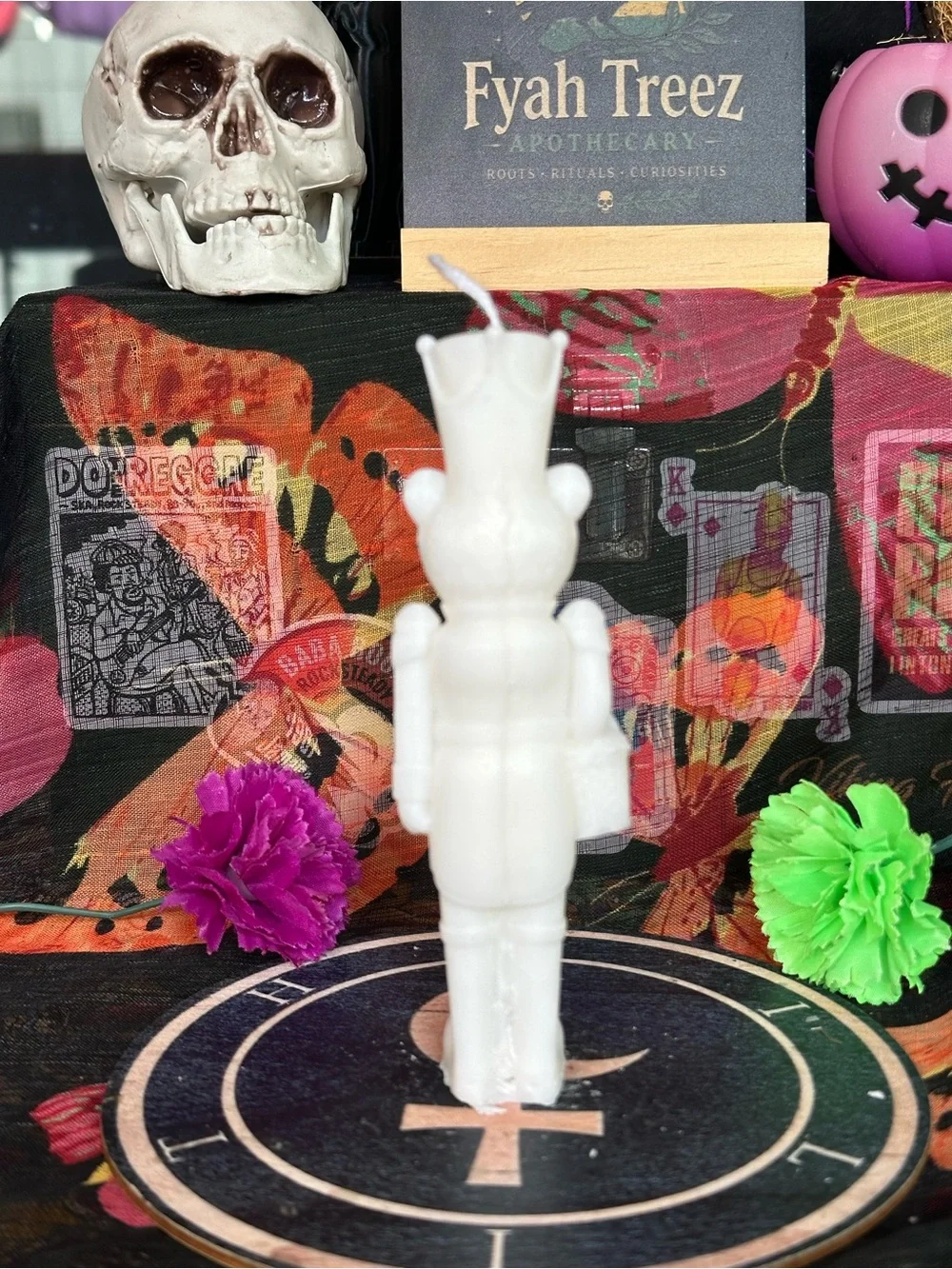 Handmade Bear Nutcracker Candle – White Holiday Soldier Candle
